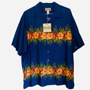 New Original Island Sport Hawaiian Rayon Shirt Men’s Large Blue Floral Aloha